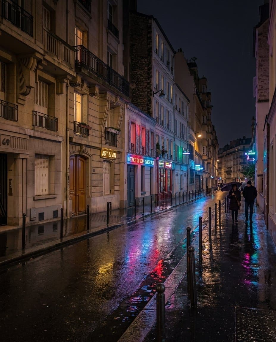Ville néon, pluie nocturne